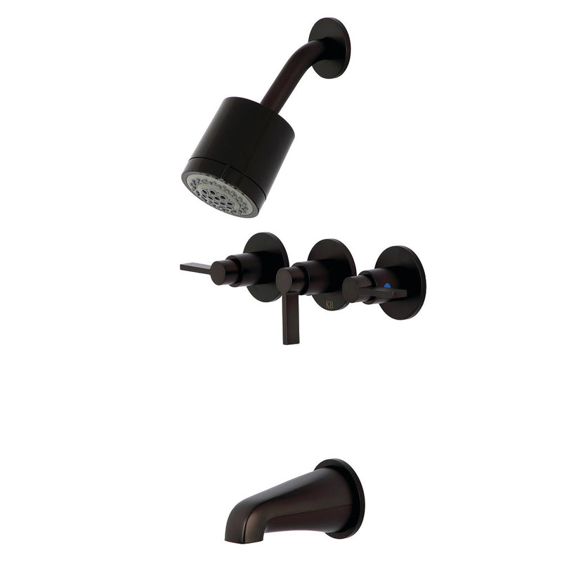 Kingston Brass KBX8135NDL NuvoFusion Three-Handle Tub and Shower Faucet, Oil Rubbed Bronze - BNGBath
