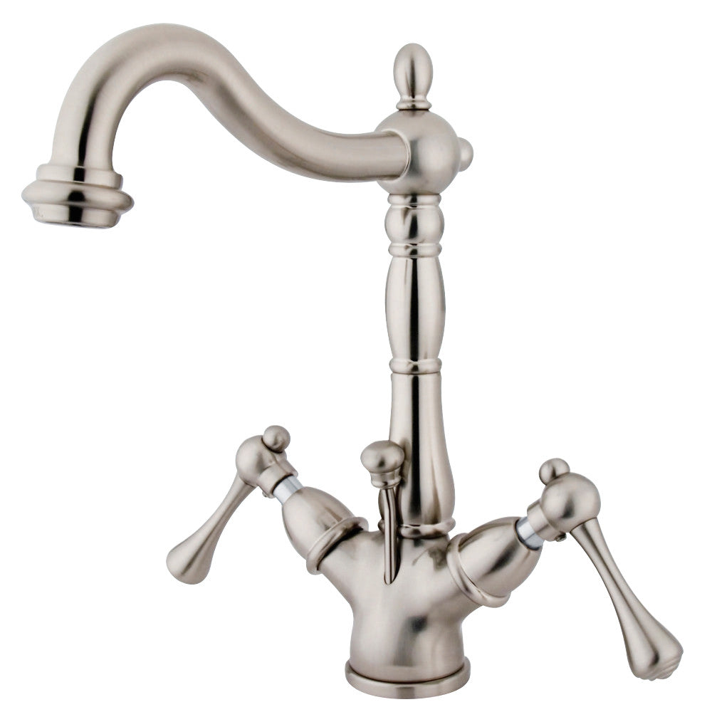 Kingston Brass KS1438BL Heritage Two-Handle Bathroom Faucet with Brass Pop-Up and Cover Plate, Brushed Nickel - BNGBath