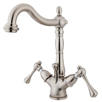 Thumbnail for Kingston Brass KS1438BL Heritage Two-Handle Bathroom Faucet with Brass Pop-Up and Cover Plate, Brushed Nickel - BNGBath