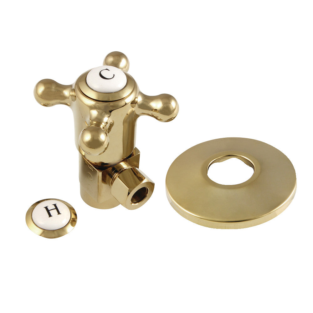 Kingston Brass CD43302BXK 1/2"IPS x 3/8"O.D. Anti-Seize Deluxe Quarter-Turn Ceramic Hardisc Cartridge Angle Stop with Flange, Polished Brass - BNGBath