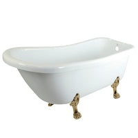 Thumbnail for Aqua Eden VT7DE672826C2 67-Inch Acrylic Single Slipper Clawfoot Tub with 7-Inch Faucet Drillings, White/Polished Brass - BNGBath