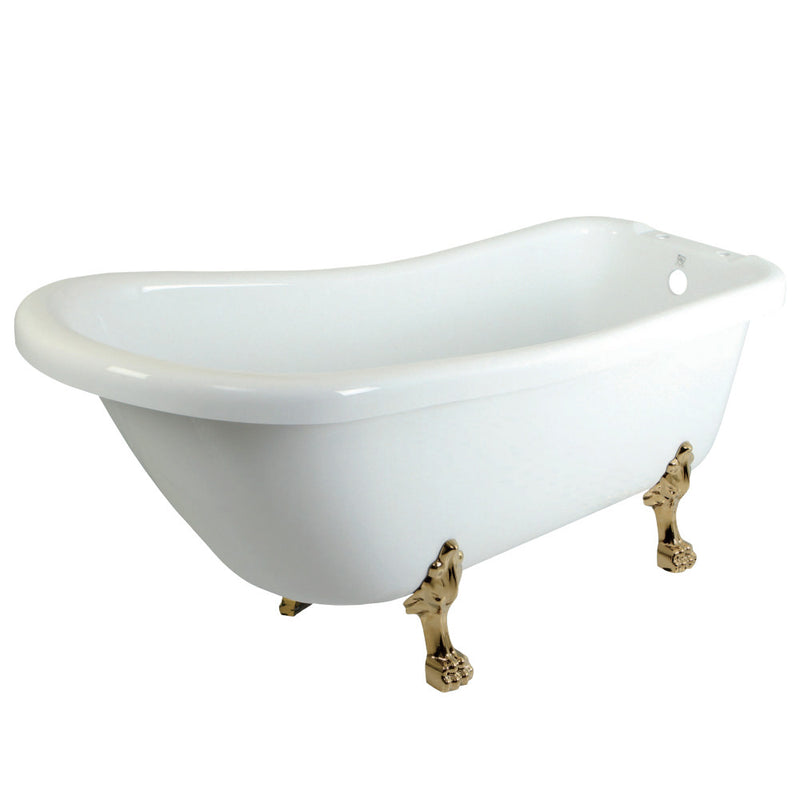 Aqua Eden VT7DE672826C2 67-Inch Acrylic Single Slipper Clawfoot Tub with 7-Inch Faucet Drillings, White/Polished Brass - BNGBath