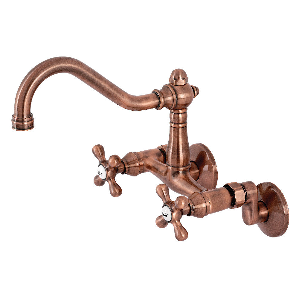 Kingston Brass KS322AXAC Vintage 6" Adjustable Center Wall Mount Kitchen Faucet, Antique Copper - BNGBath