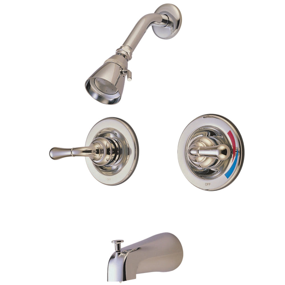 Kingston Brass KB678 Magellan Twin Handles Tub Shower Faucet Pressure Balanced With Volume Control, Brushed Nickel - BNGBath