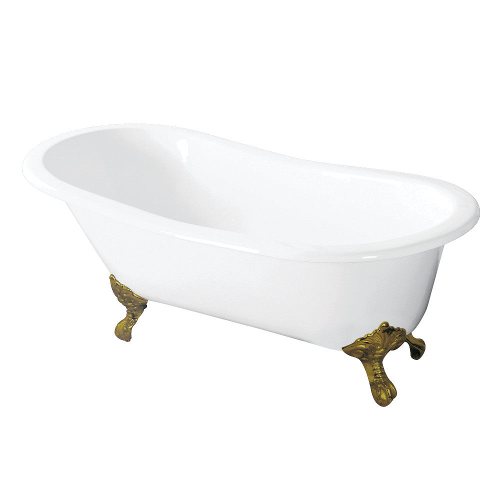 Aqua Eden VCTND5431B2 54-Inch Cast Iron Slipper Clawfoot Tub without Faucet Drillings, White/Polished Brass - BNGBath