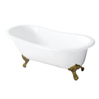 Thumbnail for Aqua Eden VCTND5431B2 54-Inch Cast Iron Slipper Clawfoot Tub without Faucet Drillings, White/Polished Brass - BNGBath