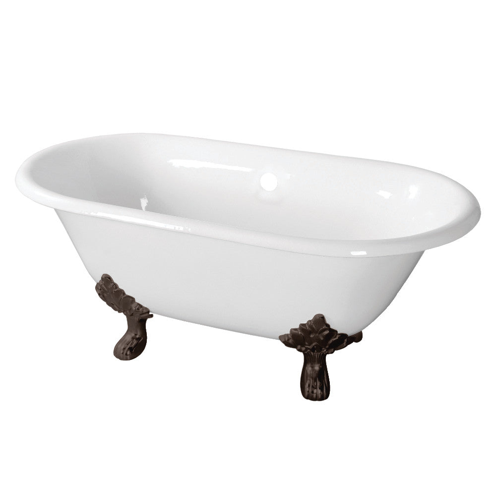 Aqua Eden VCTND603119NC5 60-Inch Cast Iron Double Ended Clawfoot Tub (No Faucet Drillings), White/Oil Rubbed Bronze - BNGBath