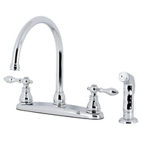 Thumbnail for Kingston Brass KB721ACLSP American Classic Centerset Kitchen Faucet with Side Sprayer, Polished Chrome - BNGBath
