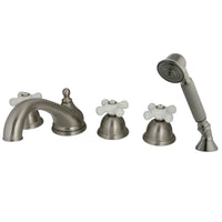 Thumbnail for Kingston Brass KS33585PX Roman Tub Faucet with Hand Shower, Brushed Nickel - BNGBath