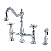 Thumbnail for Kingston Brass KS1271BEXBS Essex Bridge Kitchen Faucet with Brass Sprayer, Polished Chrome - BNGBath