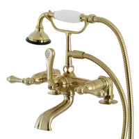 Thumbnail for Kingston Brass AE51T7 Aqua Vintage 7-Inch Adjustable Wall Mount Tub Faucet with Hand Shower, Brushed Brass - BNGBath