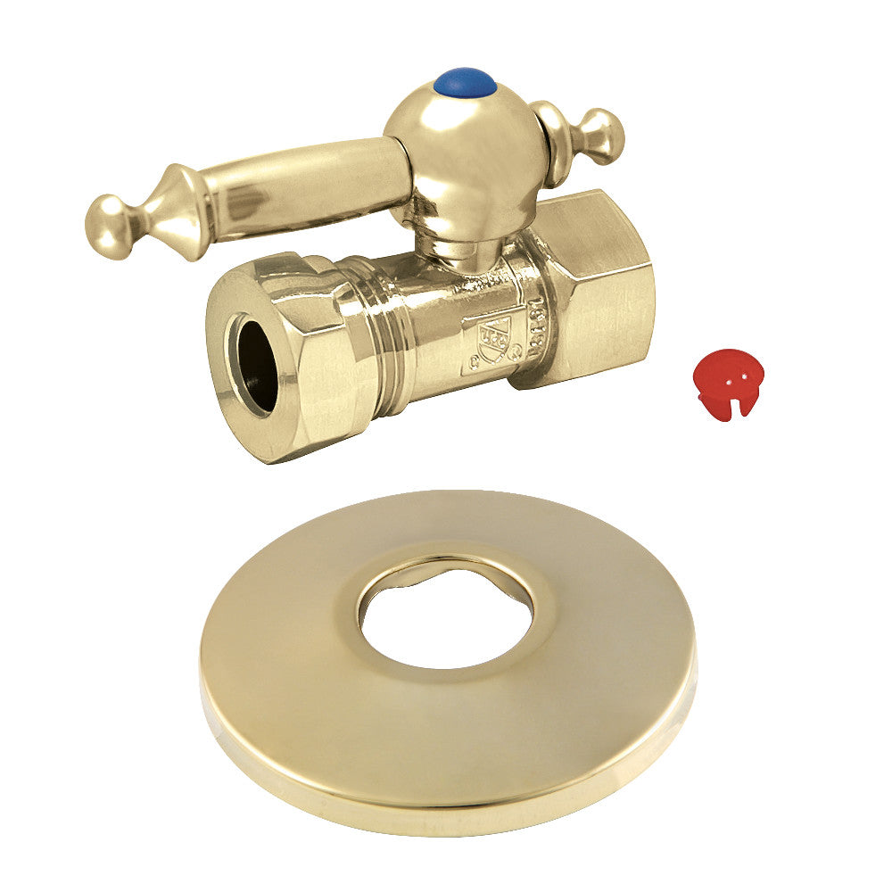 Kingston Brass CC44152TLK 1/2-Inch FIP X 1/2-Inch or 7/16-Inch Slip Joint Quarter-Turn Straight Stop Valve with Flange, Polished Brass - BNGBath