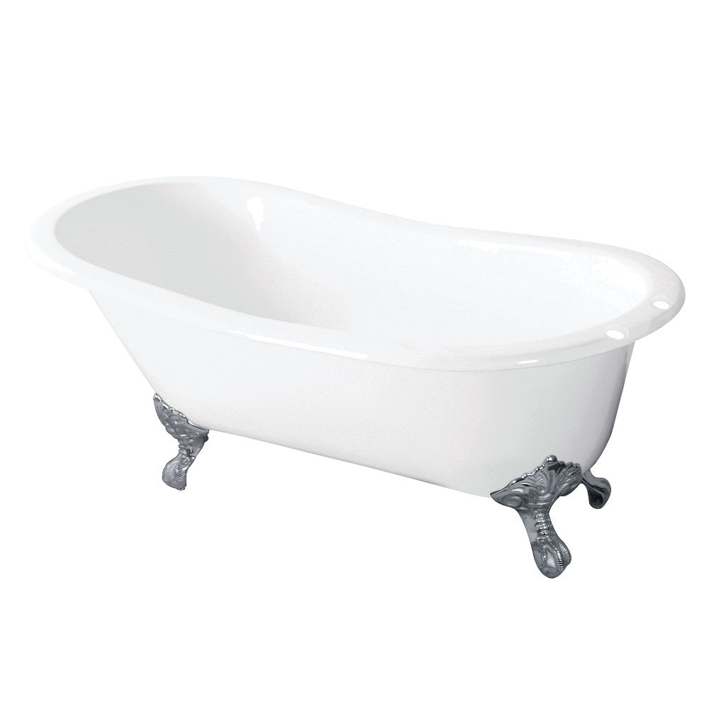 Aqua Eden VCT7D5431B1 54-Inch Cast Iron Slipper Clawfoot Tub with 7-Inch Faucet Drillings, White/Polished Chrome - BNGBath