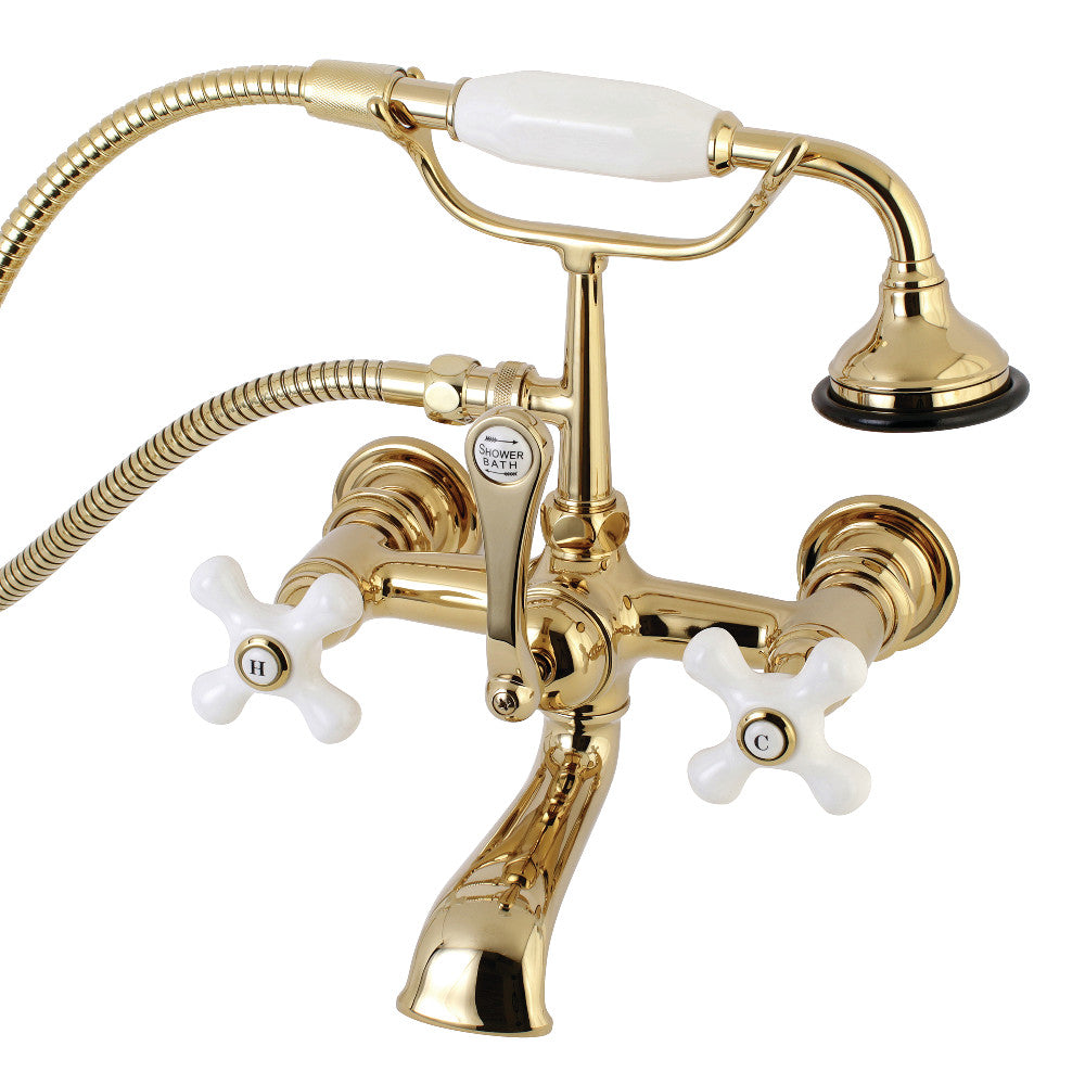 Kingston Brass AE559T2 Aqua Vintage 7-Inch Wall Mount Tub Faucet with Hand Shower, Polished Brass - BNGBath
