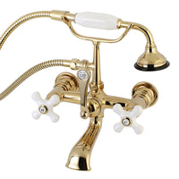 Thumbnail for Kingston Brass AE559T2 Aqua Vintage 7-Inch Wall Mount Tub Faucet with Hand Shower, Polished Brass - BNGBath