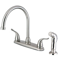 Thumbnail for Kingston Brass FB2798YLSP Yosemite 8-Inch Centerset Kitchen Faucet with Sprayer, Brushed Nickel - BNGBath