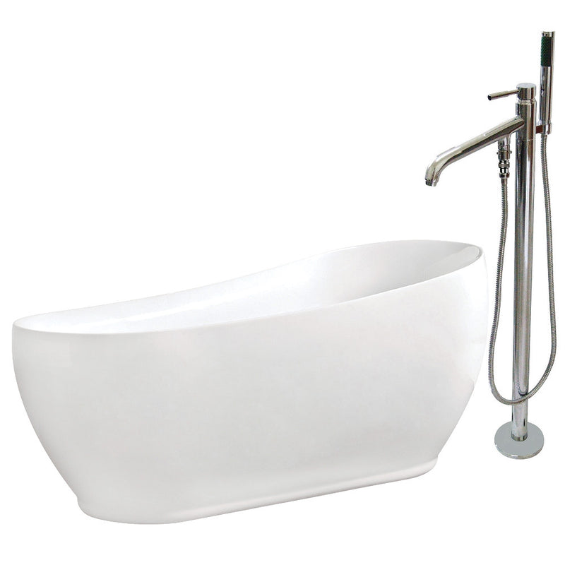 Aqua Eden 71-Inch Acrylic Single Slipper Freestanding Tub Combo with Faucet in White - BNGBath