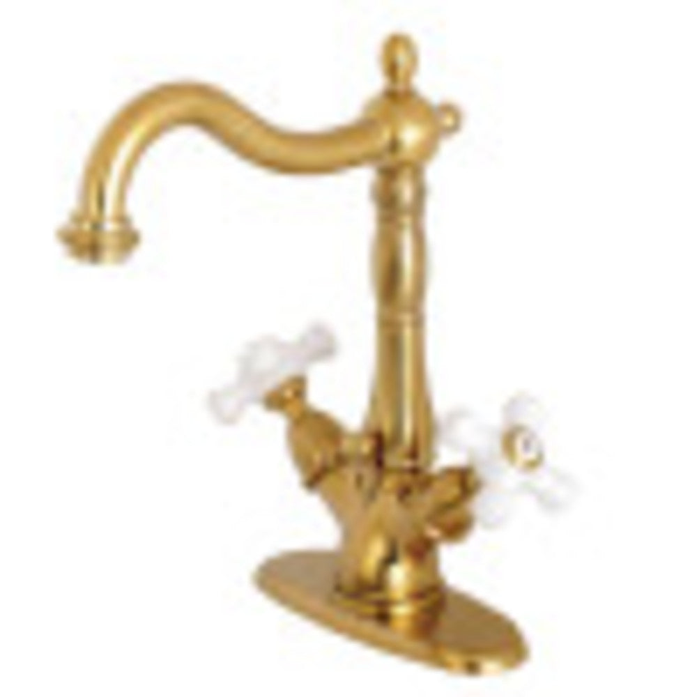 Kingston Brass KS1437PX Heritage Two-Handle Bathroom Faucet with Brass Pop-Up and Cover Plate, Brushed Brass - BNGBath