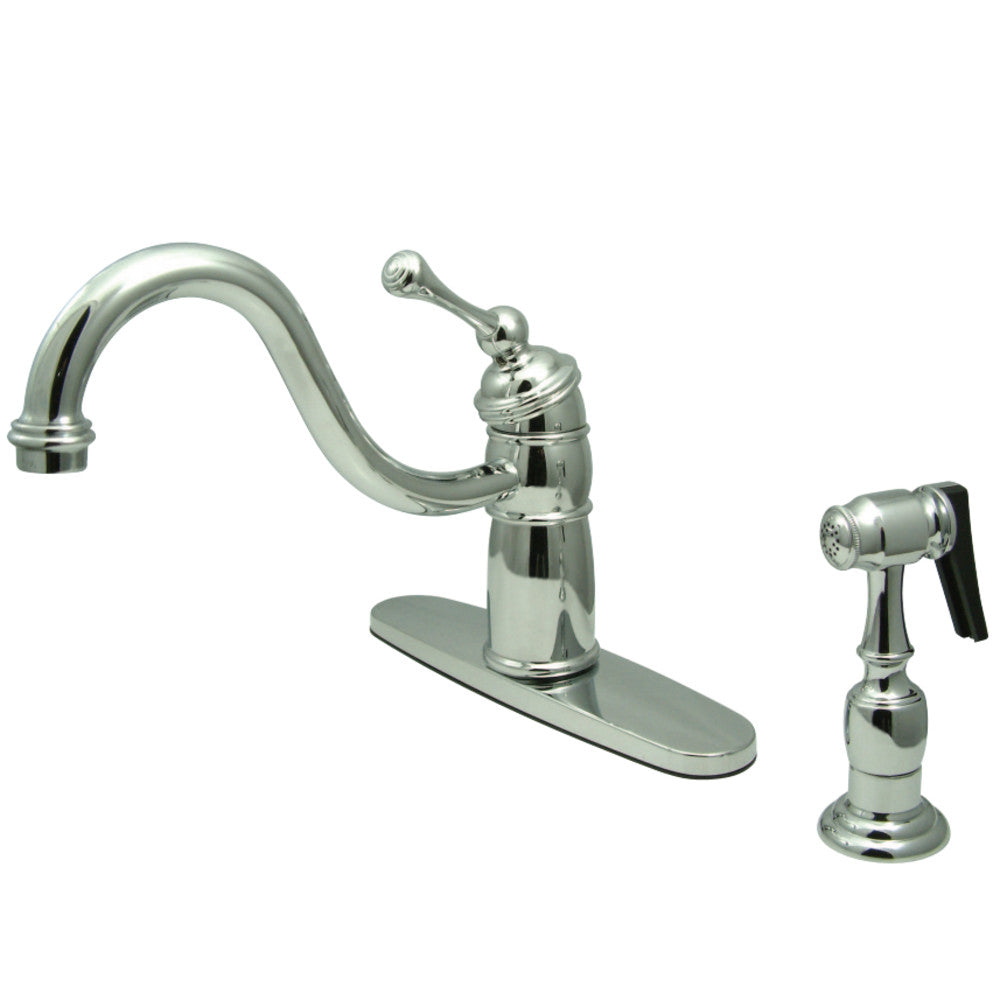 Kingston Brass KB1571BLBS Victorian Mono Block Kitchen Faucet with Brass Sprayer, Polished Chrome - BNGBath
