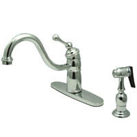 Thumbnail for Kingston Brass KB1571BLBS Victorian Mono Block Kitchen Faucet with Brass Sprayer, Polished Chrome - BNGBath