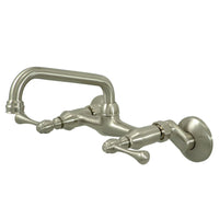Thumbnail for Kingston Brass KS313SN Kingston Two Handle Wall Mount Kitchen Faucet, Brushed Nickel - BNGBath