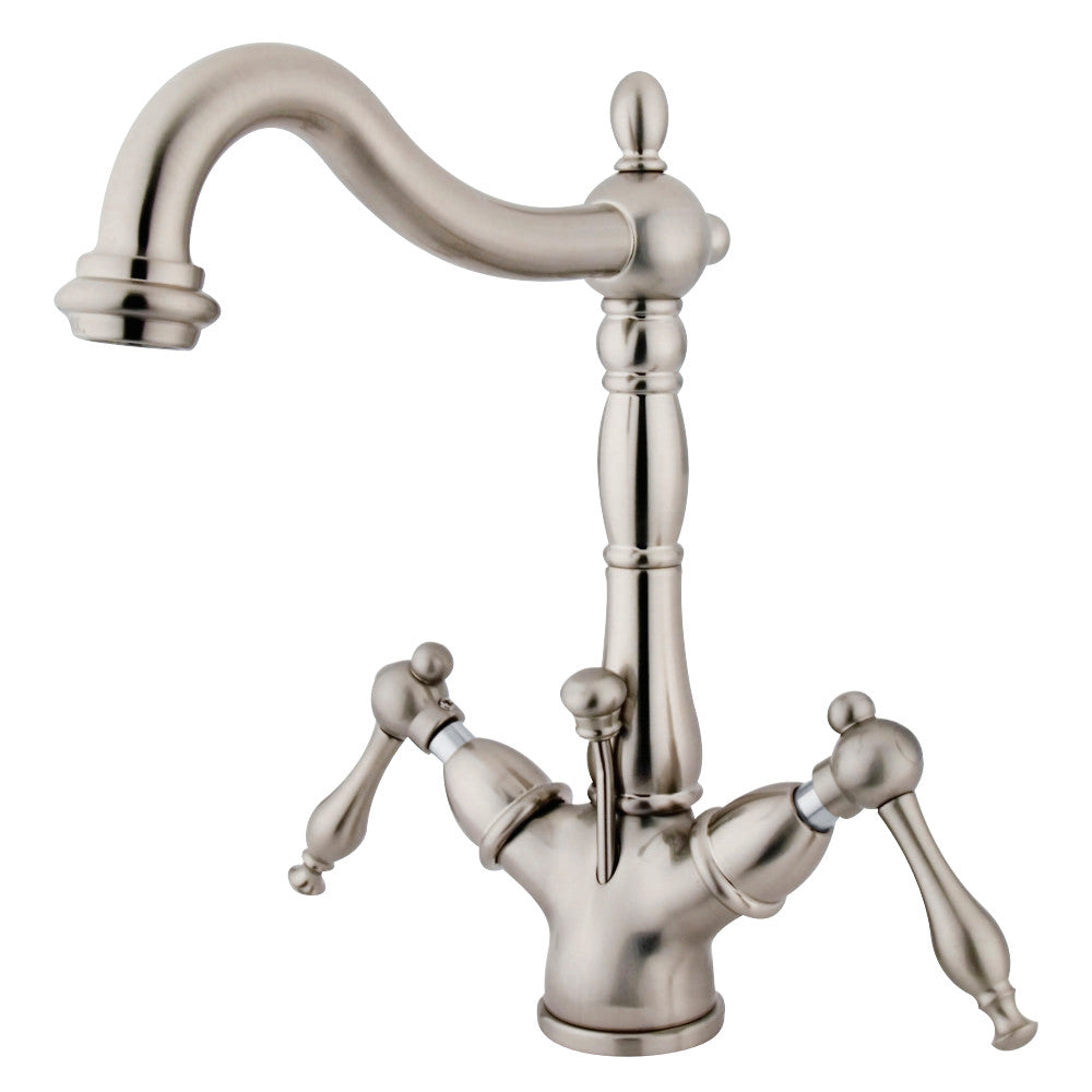 Kingston Brass KS1438NL Naples Two-Handle Bathroom Faucet with Brass Pop-Up and Cover Plate, Brushed Nickel - BNGBath