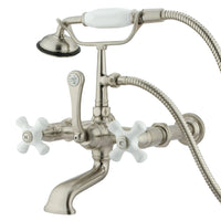 Thumbnail for Kingston Brass CC549T8 Vintage 7-Inch Wall Mount Tub Faucet with Hand Shower, Brushed Nickel - BNGBath