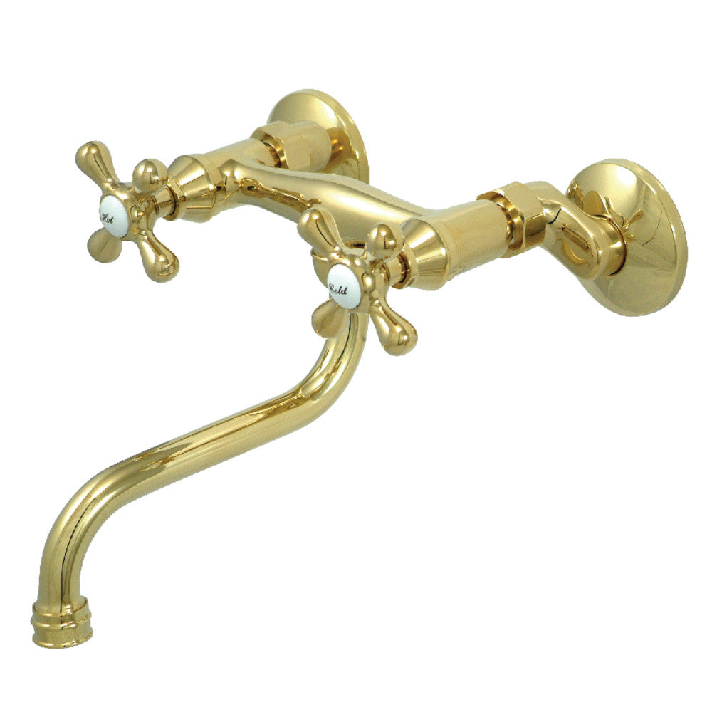 Kingston Brass KS216PB Kingston Two Handle Wall Mount Bathroom Faucet, Polished Brass - BNGBath