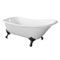 Thumbnail for Aqua Eden VCTND6630NF5 67-Inch Cast Iron Single Slipper Clawfoot Tub (No Faucet Drillings), White/Oil Rubbed Bronze - BNGBath