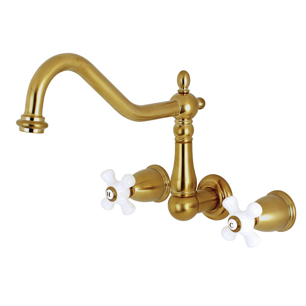Kingston Brass KS1027PX Heritage Wall Mount Tub Faucet, Brushed Brass - BNGBath