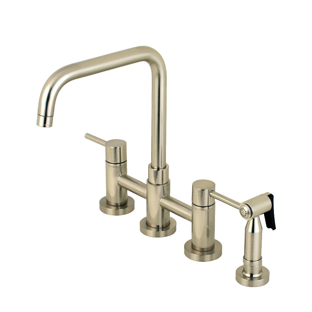 Kingston Brass KS8288DLBS Concord Two-Handle Bridge Kitchen Faucet with Brass Sprayer, Brushed Nickel - BNGBath