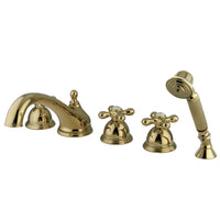 Thumbnail for Kingston Brass KS33525AX Roman Tub Faucet with Hand Shower, Polished Brass - BNGBath