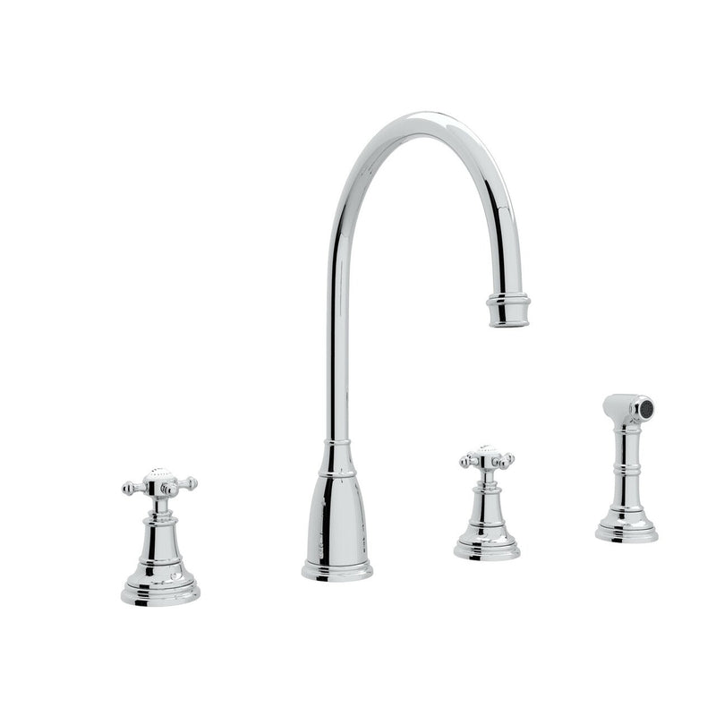 Perrin & Rowe Georgian Era 4-Hole C-Spout Kitchen Faucet with Sidespray - BNGBath