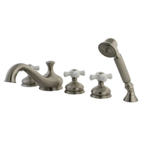 Thumbnail for Kingston Brass KS33385PX Roman Tub Faucet with Hand Shower, Brushed Nickel - BNGBath
