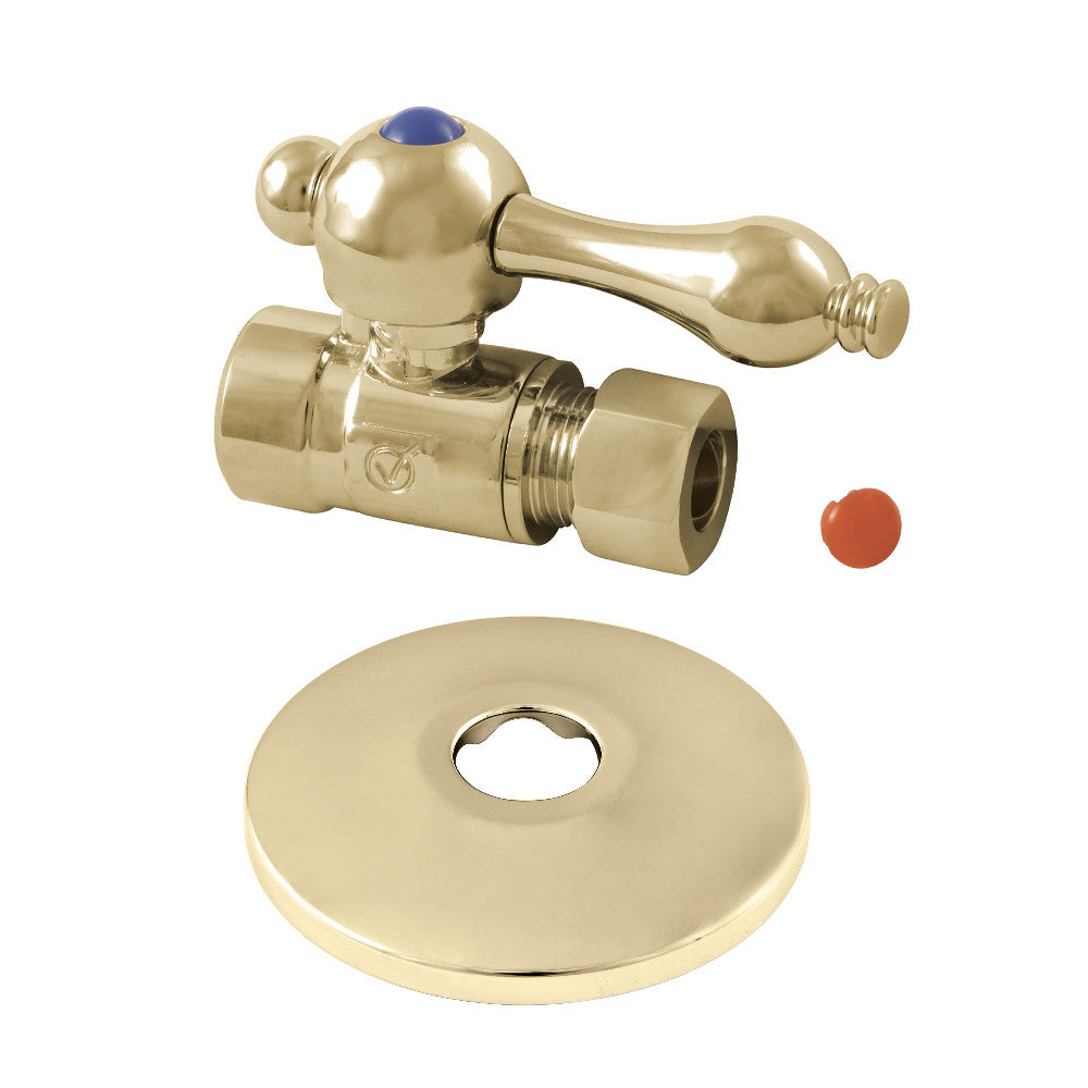 Kingston Brass CC43252K 1/2-Inch Sweat 3/8-Inch O.D. Comp Straight Stop Valve with Flange, Polished Brass - BNGBath