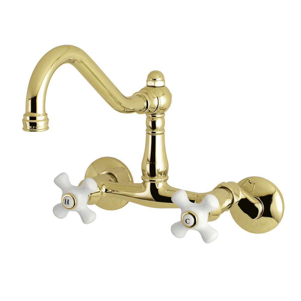 Kingston Brass KS3222PX Vintage 6" Adjustable Center Wall Mount Kitchen Faucet, Polished Brass - BNGBath