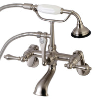 Thumbnail for Kingston Brass AE51T8 Aqua Vintage 7-Inch Adjustable Wall Mount Tub Faucet with Hand Shower, Brushed Nickel - BNGBath