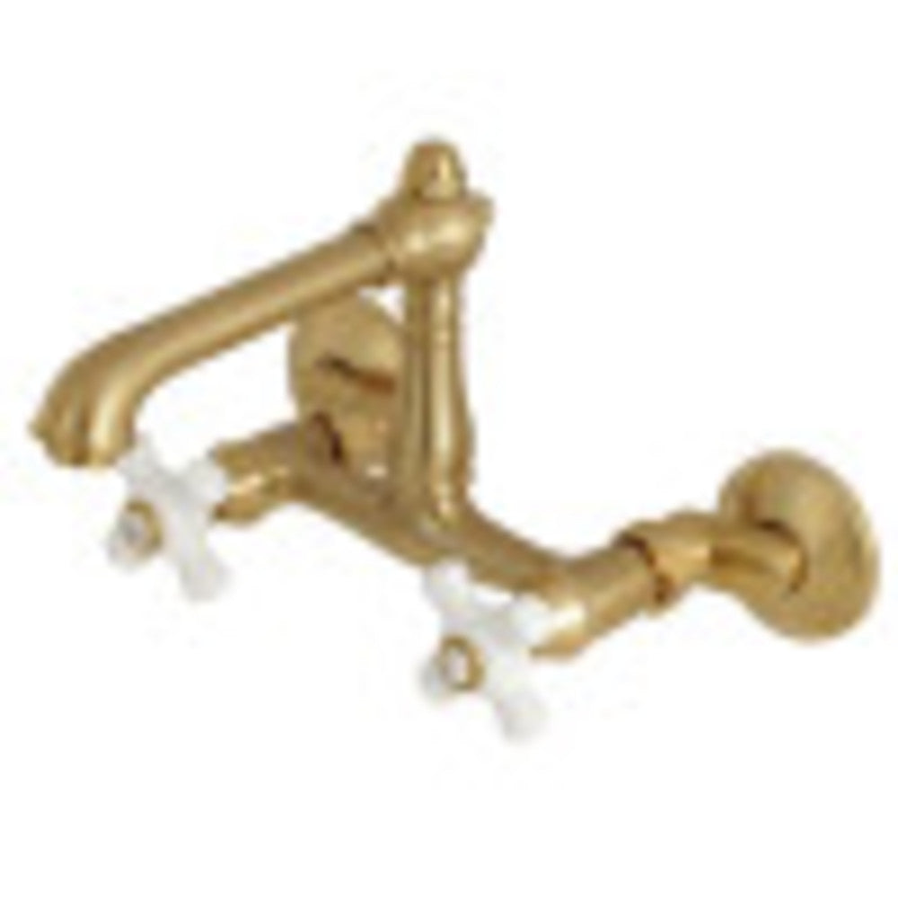 Kingston Brass English Country 6-Inch Adjustable Center Wall Mount Kitchen Faucet, Brushed Brass - BNGBath