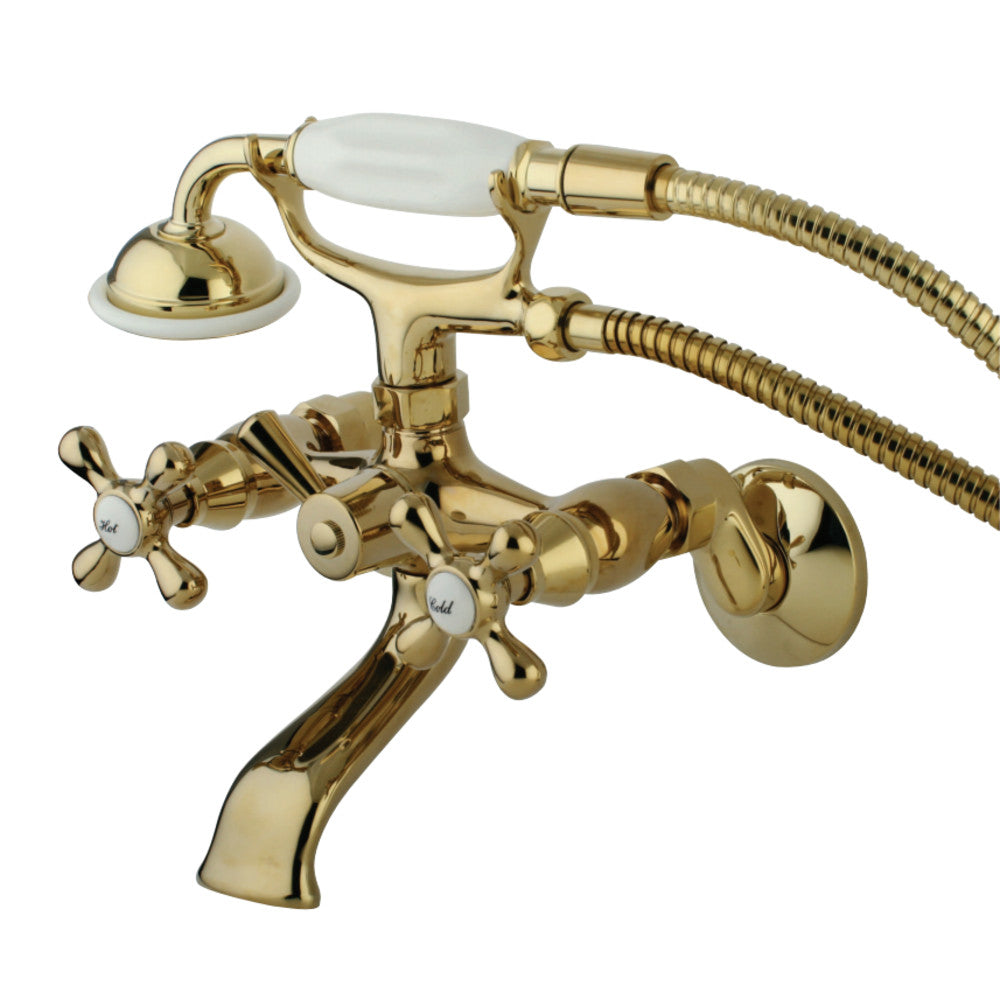 Kingston Brass KS265PB Kingston Tub Wall Mount Clawfoot Tub Faucet with Hand Shower, Polished Brass - BNGBath