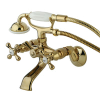 Thumbnail for Kingston Brass KS265PB Kingston Tub Wall Mount Clawfoot Tub Faucet with Hand Shower, Polished Brass - BNGBath