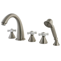 Thumbnail for Kingston Brass KS23685PX 5-Piece Roman Tub Faucet with Hand Shower, Brushed Nickel - BNGBath