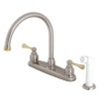 Thumbnail for Kingston Brass KB729BL 8-Inch Centerset Kitchen Faucet, Brushed Nickel/Polished Brass - BNGBath