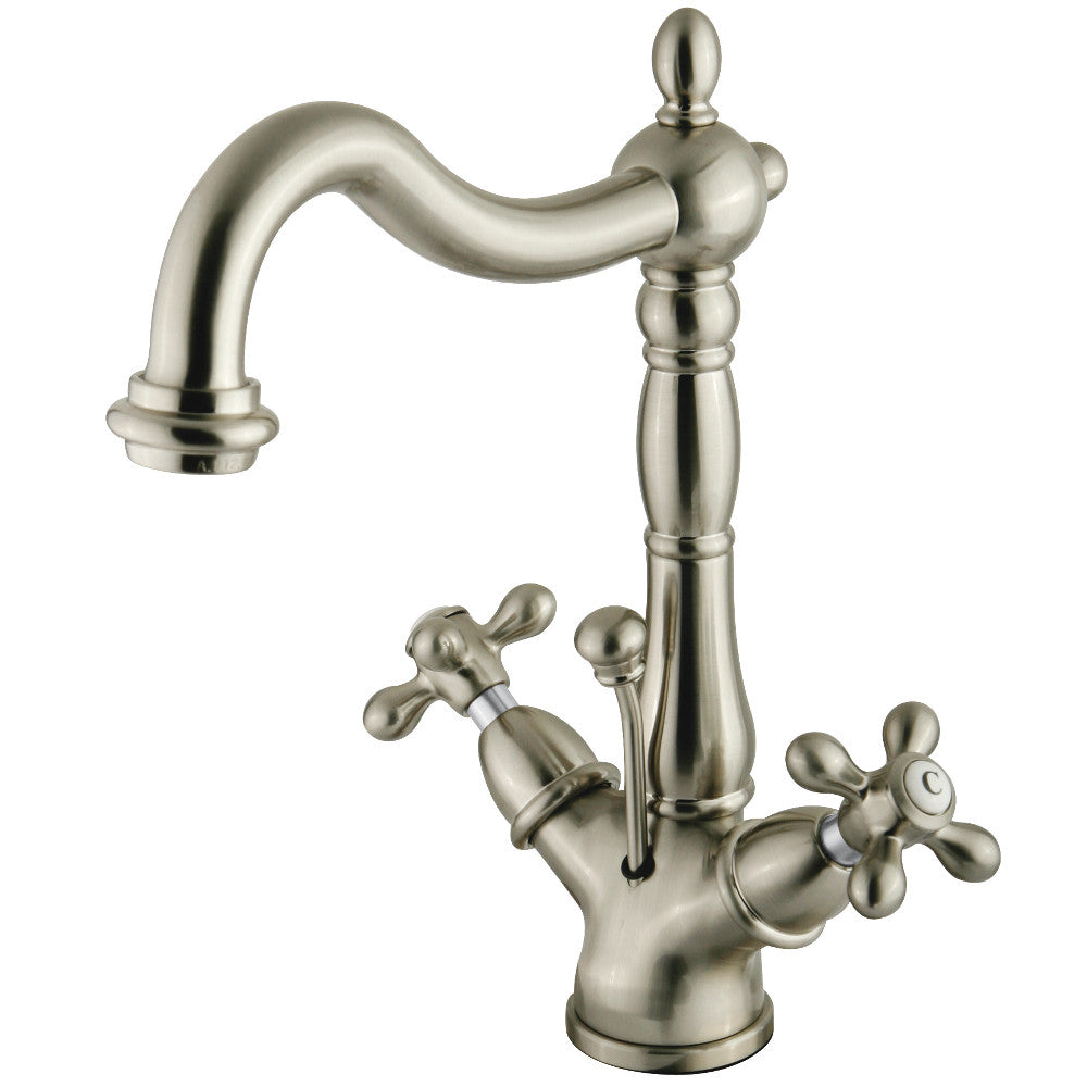 Kingston Brass KS1438AX Heritage Two-Handle Bathroom Faucet with Brass Pop-Up and Cover Plate, Brushed Nickel - BNGBath