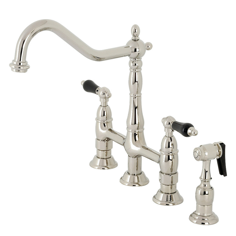 Kingston Brass KS1276PKLBS Duchess Bridge Kitchen Faucet with Brass Sprayer, Polished Nickel - BNGBath