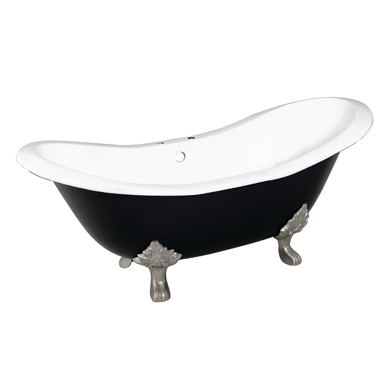 Aqua Eden VBT7D7231NC8 72-Inch Cast Iron Double Slipper Clawfoot Tub with 7-Inch Faucet Drillings, Black/White/Brushed Nickel - BNGBath