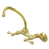 Thumbnail for Kingston Brass KS314PB Kingston Two Handle Wall Mount Kitchen Faucet, Polished Brass - BNGBath