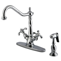 Thumbnail for Kingston Brass KS1231TXBS French Country Mono Deck Mount Kitchen Faucet with Brass Sprayer, CP - BNGBath