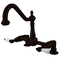 Thumbnail for Kingston Brass KS1145PL Heritage Two-Handle Bridge Kitchen Faucet, Oil Rubbed Bronze - BNGBath