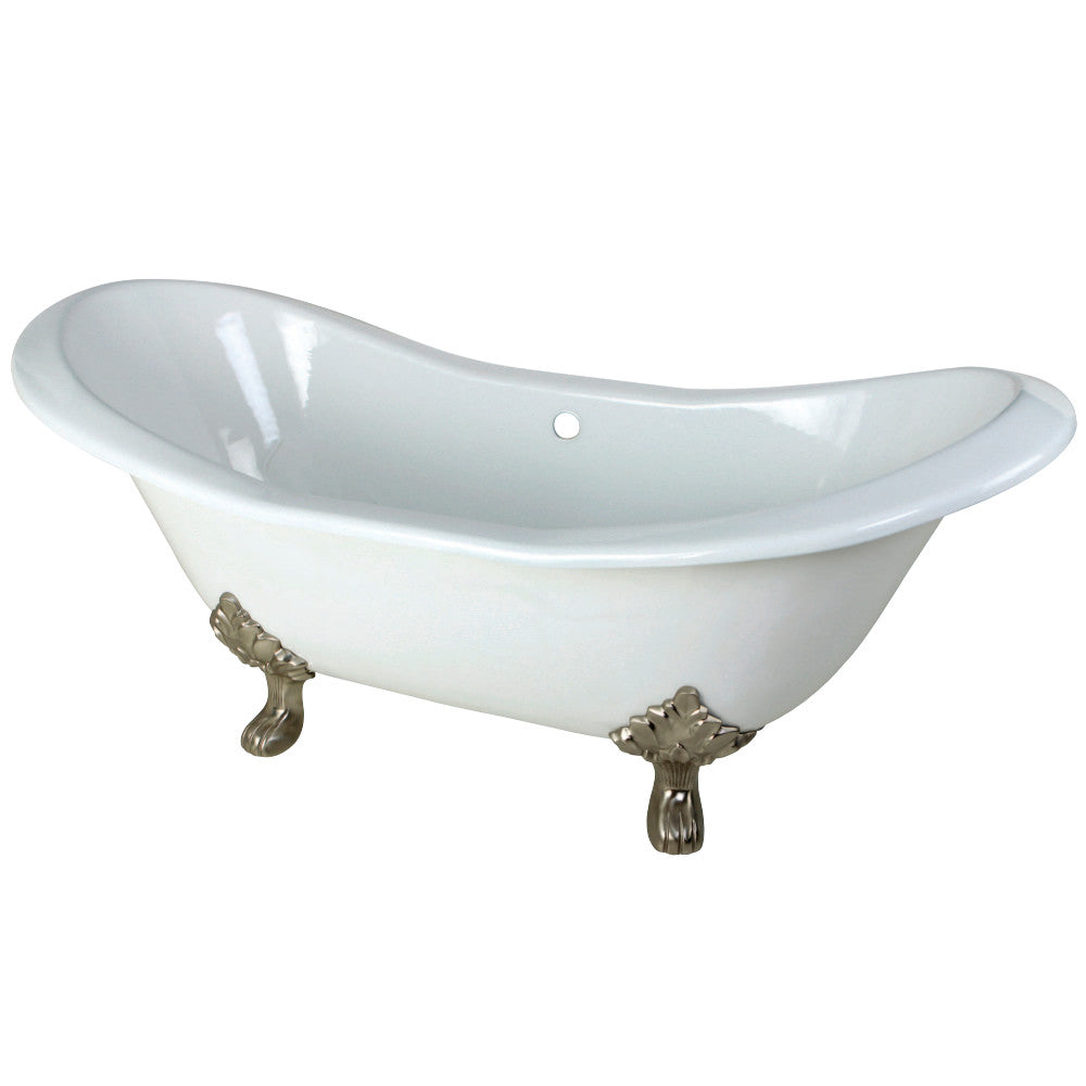 Aqua Eden VCTND7231NC8 72-Inch Cast Iron Double Slipper Clawfoot Tub (No Faucet Drillings), White/Brushed Nickel - BNGBath