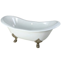 Thumbnail for Aqua Eden VCTND7231NC8 72-Inch Cast Iron Double Slipper Clawfoot Tub (No Faucet Drillings), White/Brushed Nickel - BNGBath